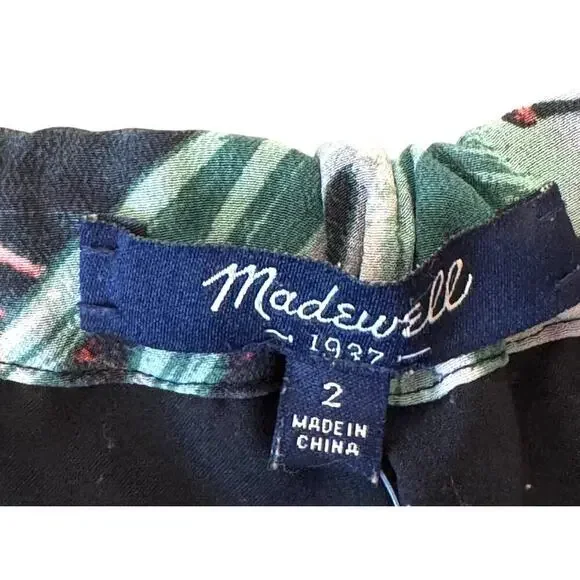 Madewell Silk Tropical Palm Print Racerback Mini Dress Sz 2 Black Green Red Mini - Picture 7 of 10